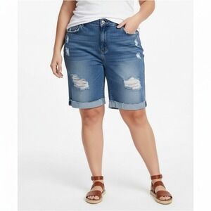 NWT Revery Bermuda Denim Shorts Womens 3X Distressed‎ Cuffed Medium Wash Stretch